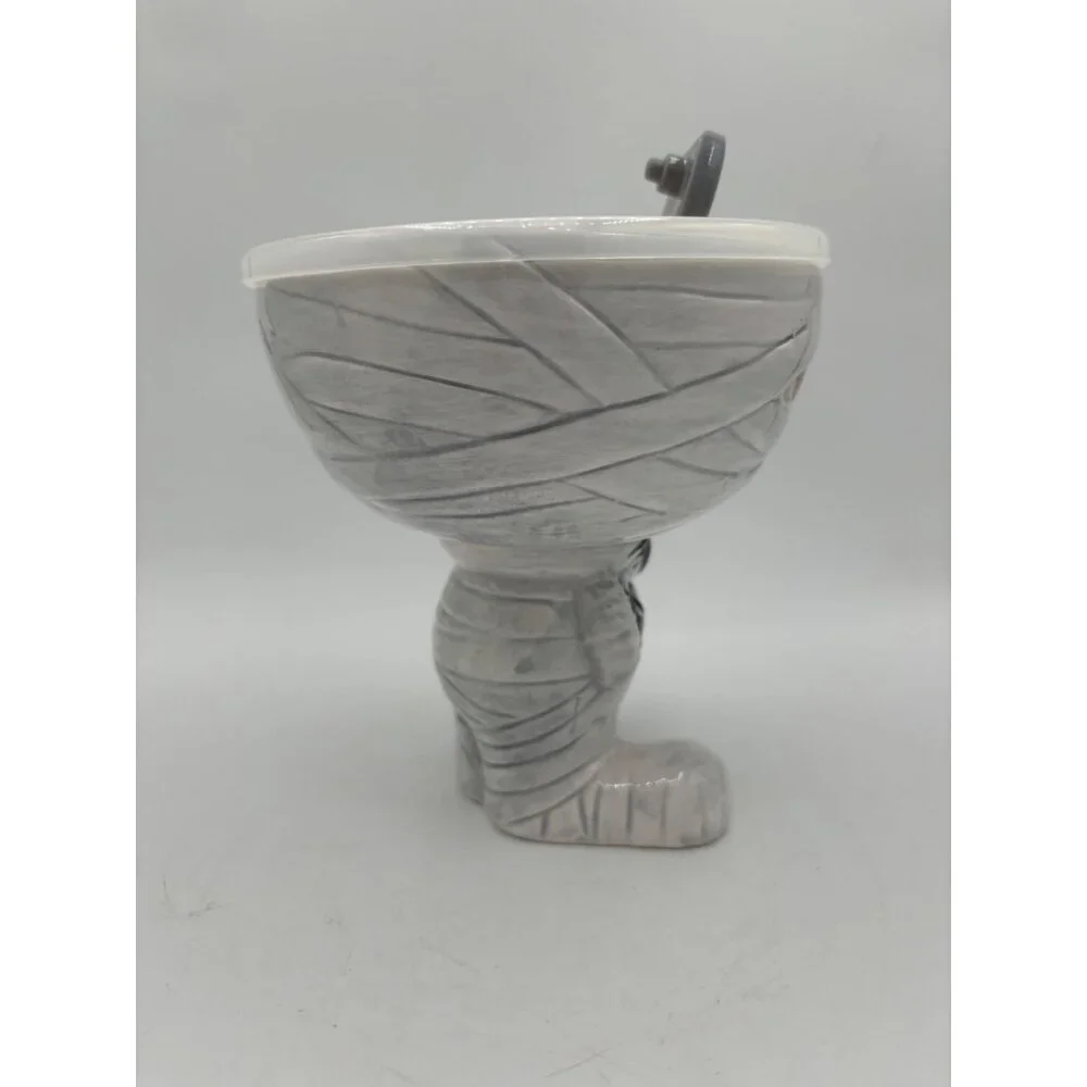 Mummy Halloween Goblet Bowl with Steamer Lid Wine Glass Ceramic 5.75